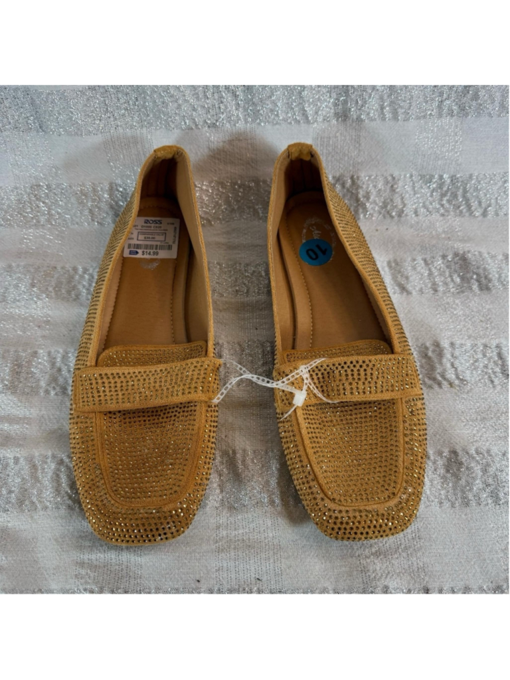 Women’s Tan Rhinestone Loafer Flats Size 10 Sparkly Bling Crystal Embellished